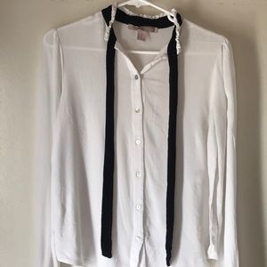 F21 white dress shirt w/ black ribbon bow tie